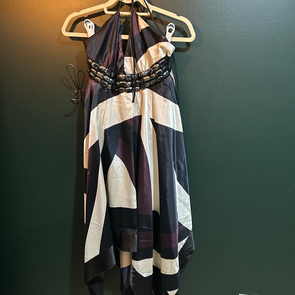 Elegant Black and White Halter Dress